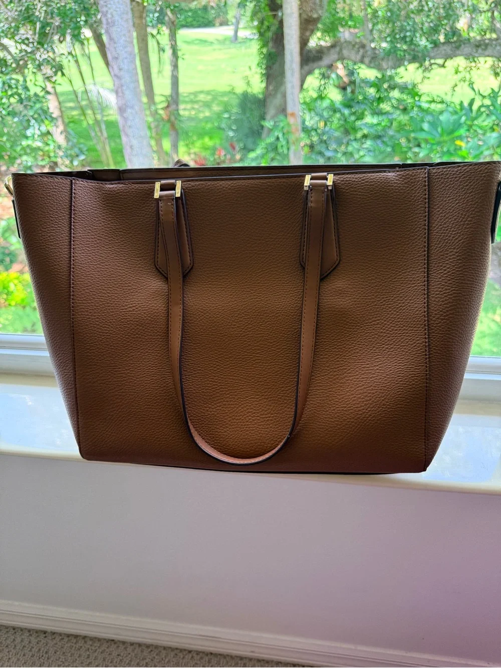 Michael Kors Dark Brown Pebbled Leather Tote with MK Charm